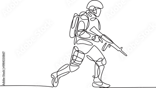 Sketch of a soldier in motion holding a rifle and wearing tactical gear Vector

