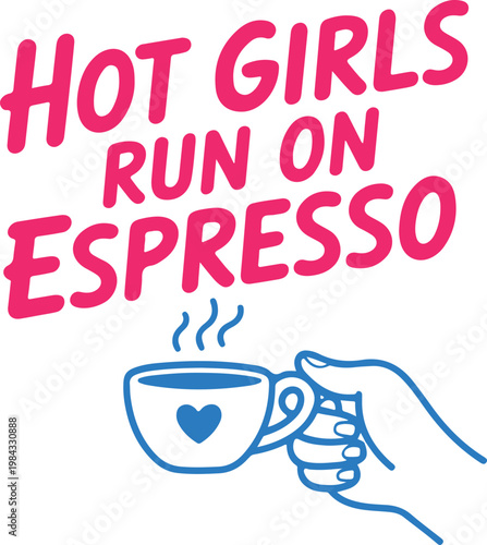 Coffee-themed slogan featuring a hand holding an espresso cup with a heart Vector


