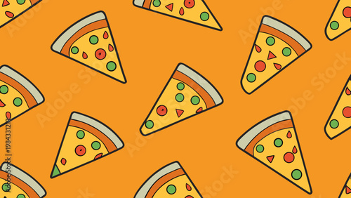 Pattern of pizza slices on seamless orange backdrop
