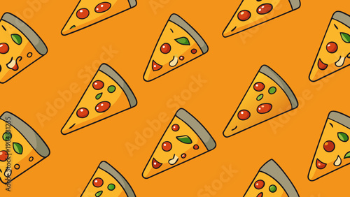 Pattern of pizza slices on seamless orange backdrop
