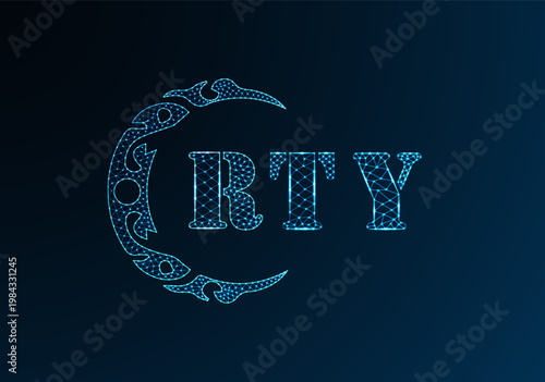 Low poly letter logo RTY design. RTY letter logo low poly vector design on blue color gradient background. RTY logo low poly design