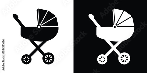 Baby carriage icon, Baby stroller silhouette vector