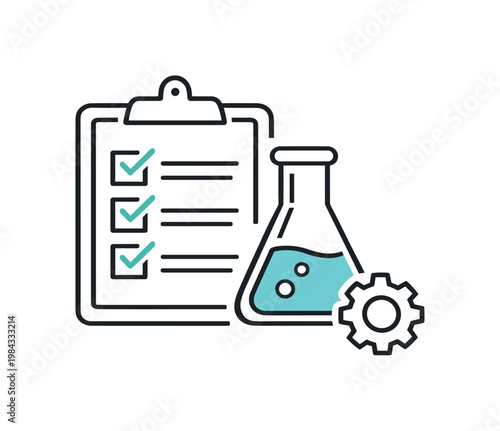 Laboratory research process highlighting systematic testing and documentation of findings in scientific studies and experiments, a clipboard with a checklist paired with