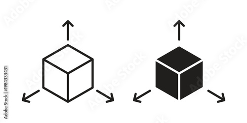 3D modeling icon, thin line symbol, editable stroke eps 10