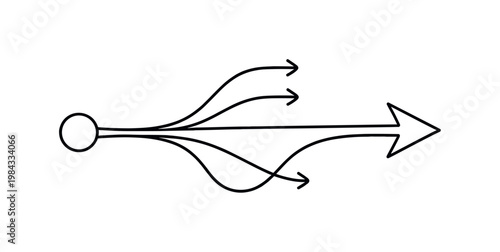 Reducing complexity and making clear decisions in a fast moving professional environment, a continuous line forming multiple branching options that smoothly merge into a