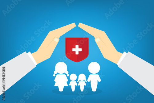 Family Health Insurance Protection Concept Medical Shield Safety Care Security Illustration