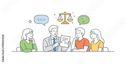 Legal consultation and rights awareness in a modern business or personal context where individuals seek guidance and understand regulations, illustrated by a person