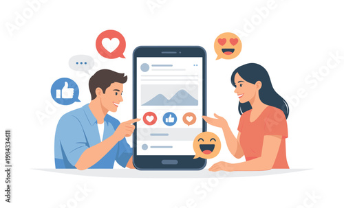 Digital engagement scenario where users interact with online content through quick emotional responses in modern social platforms, symbolized by a smartphone paired with