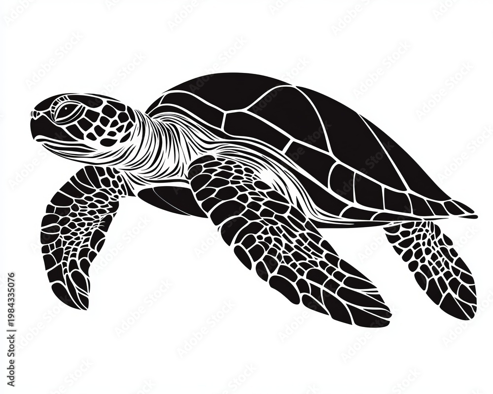 Obraz premium Elegant Minimalist Graphic Representation of a Sea Turtle Swimming in Calm Ocean Waters