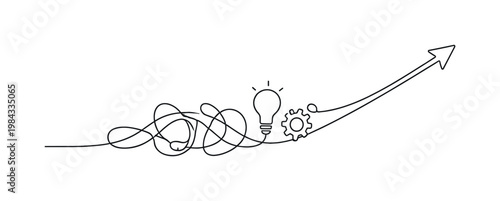 Turning scattered ideas into a single clear direction in a focused professional workflow, a continuous line forming loose abstract shapes that smoothly converge into a