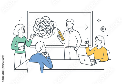 A clear process simplification scenario where a team reduces complexity and removes redundant steps during a planning session to improve efficiency, centered around a