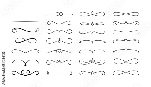 Elegant Divider Flourish Lines Vintage Decorative Elements Set – Design Elements, Wedding Invitation, Graphic Resources