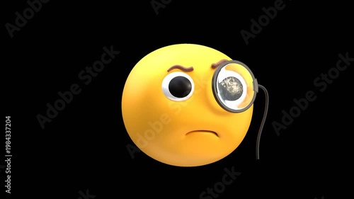3D Thinking Monocle Emoji Expression | Alpha Channel