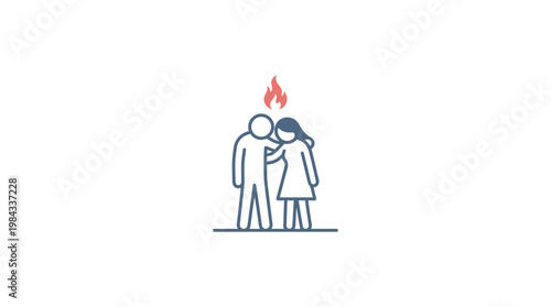 Concerned Couple with Burning Head Symbol