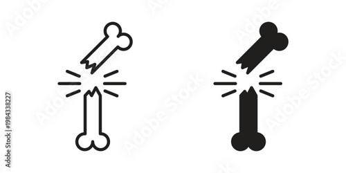 Broken bone icon, thin line symbol, editable stroke eps 10