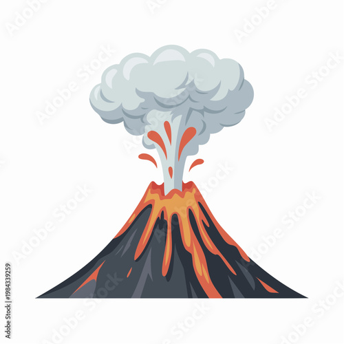erupting volcano cartoon illustration with lava and smoke
