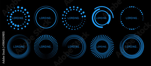 Futuristic hud interface, glowing circular tech elements, neon targeting circles, and digital loading progress bars, abstract vector icons isolated. Sci fi game screens and holographic ui panels