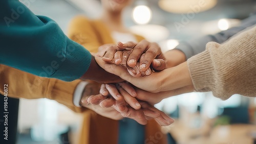 Diverse Group Holding Hands in Unity and Teamwork,  People Holding Hands Together Symbolizing Unity and Connection