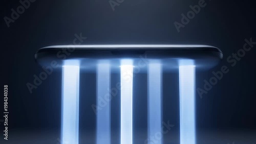 Futuristic sleek device radiating vibrant blue light beams, symbolizing high-speed data flow and advanced digital connectivity for modern technology