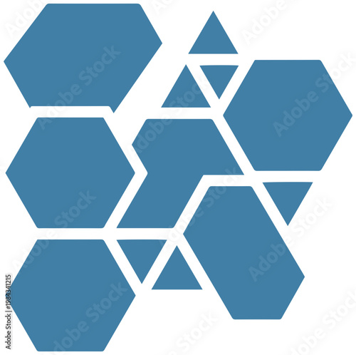 Abstract blue geometric pattern composed of interlocking hexagons and triangles representing connection, technology, or a data network.