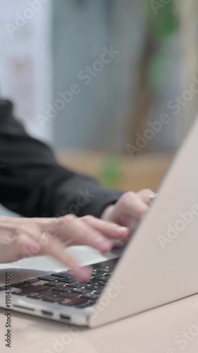 Wallpaper Mural Close up of Businesswoman Typing on Laptop, Vertical Video Torontodigital.ca