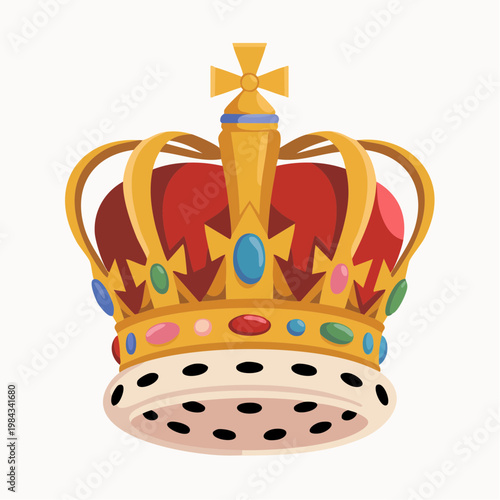 Colorful cartoon crown illustration with jewels and cross