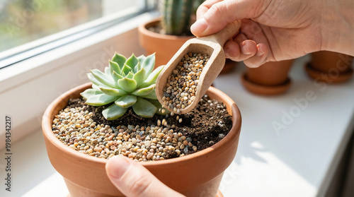 Adding Pebbles to Succulent Plant Pot for Drainage and Aesthetics