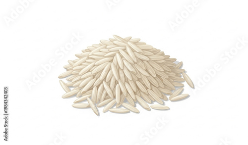 Close-up top view heap of long basmati rice grains isolated vector illustration on white background