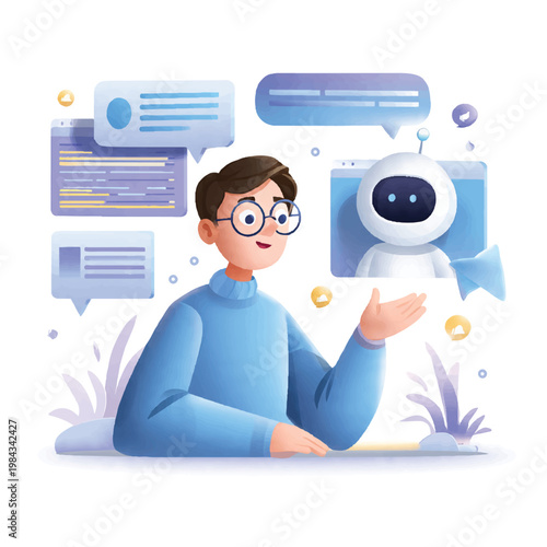 Human Using Artificial Intelligence Chatbot For Modern Tech Communication Concept