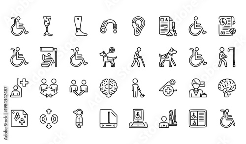 Disability accessibility line editable icons set assistive devices inclusive outline vector