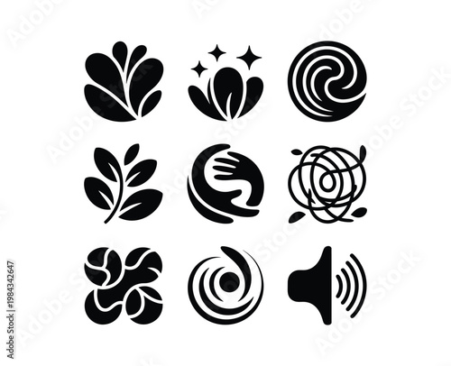 Minimal Organic Nature Icons Set – Eco Wellness Botanical Vector Collection