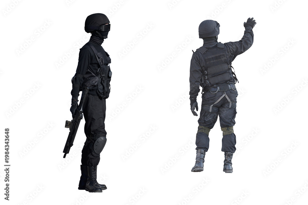 Naklejka premium soldiers of the military and police special forces in tactical poses isolated on a white background