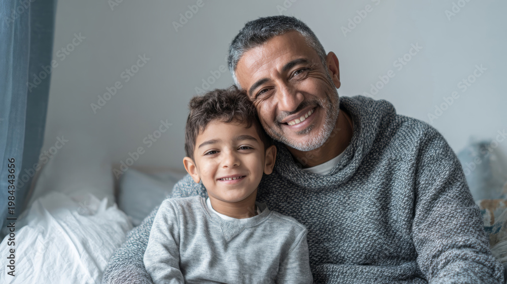 Obraz premium Father and child share a moment of joy in their home during the day