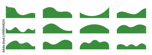 Shape separator wave with divider grass curve footer website vector. Banner green design with web page top and header bottom set. 