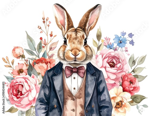Rabbit in Suit  Flowers.