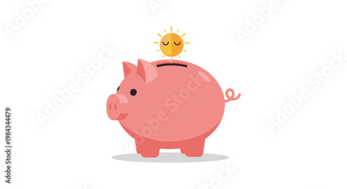 A pink piggy bank with a coin slotted into its back depicting savings and financial growth silhouette high quality professional detailed