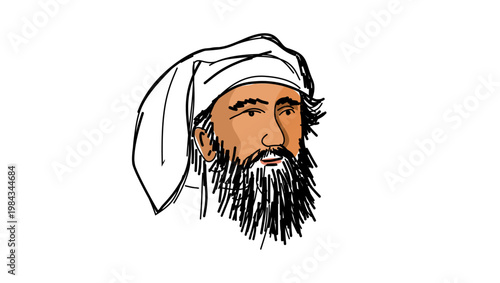 Marco Polo portrait, flat vector illustration