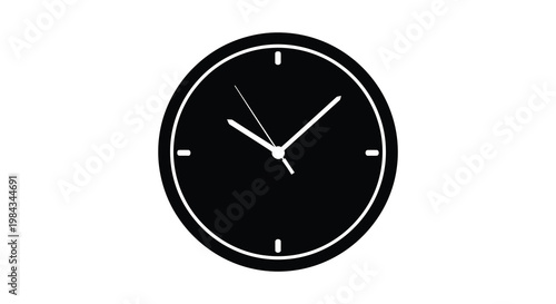 A striking black and white image of a circular wall clock displaying approximately 10 11 presented as a silhouette high quality professional