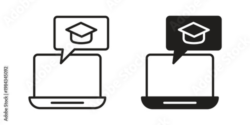 E learning icon, thin line symbol, editable stroke eps 10