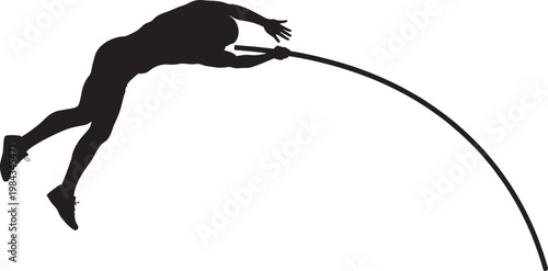 Pole vaulting sport event dynamic athlete silhouette on transparent background
