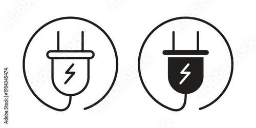 Electric plug icon, thin line symbol, editable stroke eps 10