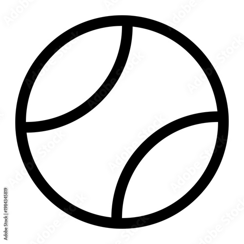 Minimalist black outline illustration of a baseball ball with curved stitching lines. Clean and simple vector icon isolated on white background, suitable for sports themes, apps, web design, logos, an