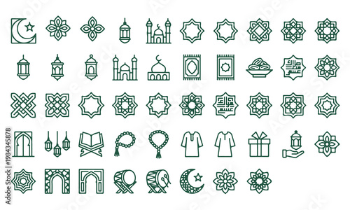 Collection of Islamic cultural and religious symbols for Ramadan and Eid celebrations