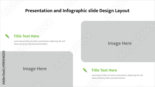 Presentation slide layout with two image placeholders and pushpin icon titles