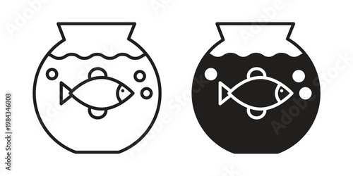 Fish bowl icon, thin line symbol, editable stroke eps 10