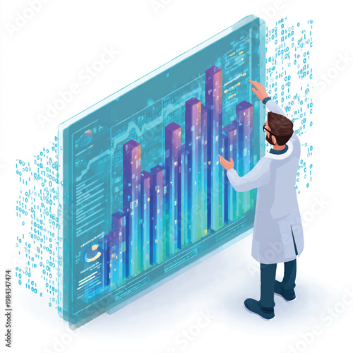 Scientist Analyzing Big Data On Futuristic Digital Holographic Interface Screen