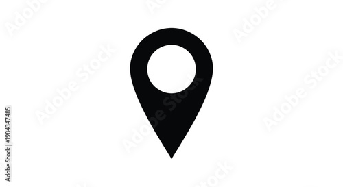A simple black marker pin icon isolated on a white background representing location and mapping silhouette high quality professional detailed modern