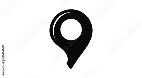 A minimalist black silhouette of a location pin representing a point on a map or geographical location silhouette high quality professional