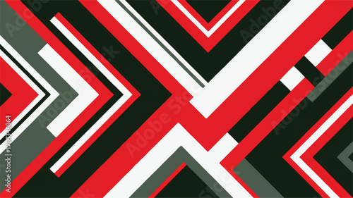 Abstract geometric pattern with bold red, white, and grey angular shapes