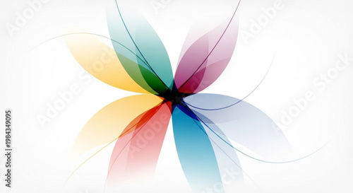 A colorful, abstract flower illustration with gradient petals and a minimalist design